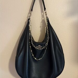 Coach Black Leather Hobo Bag with Custom Celestial Embellishments Gold Hardware